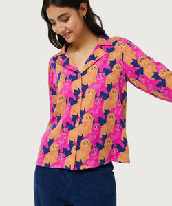 CAT PRINT SHIRT - FUCHSIA