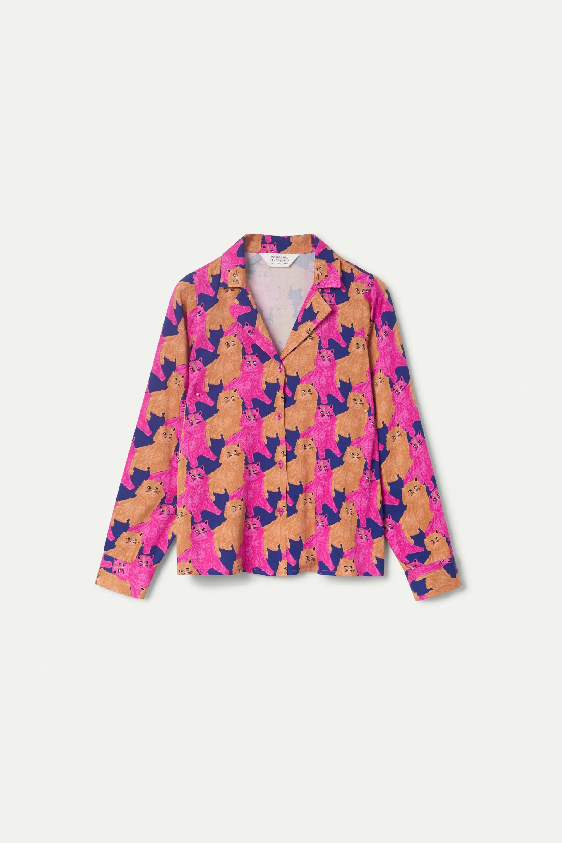 CAT PRINT SHIRT - FUCHSIA