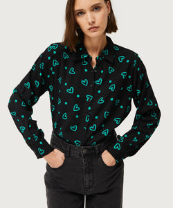 ARTY HEARTY PRINT SHIRT - BLACK & GREEN