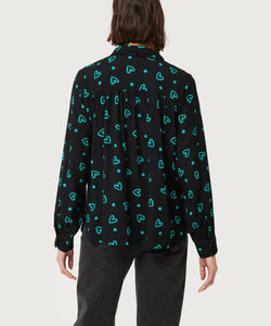 ARTY HEARTY PRINT SHIRT - BLACK & GREEN