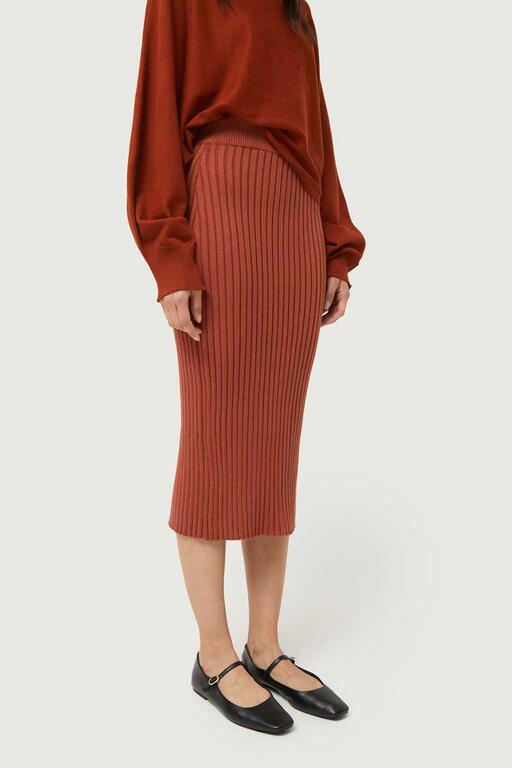 COMPAÑÍA FANTASTICA | KNITTED RIB SKIRT - BROWN