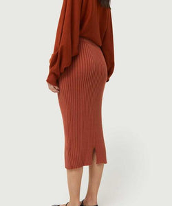 COMPAÑÍA FANTASTICA | KNITTED RIB SKIRT - BROWN