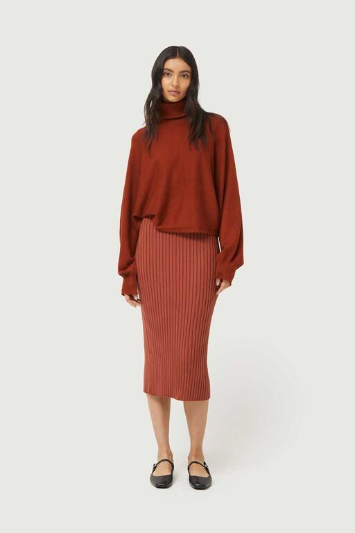 COMPAÑÍA FANTASTICA | KNITTED RIB SKIRT - BROWN