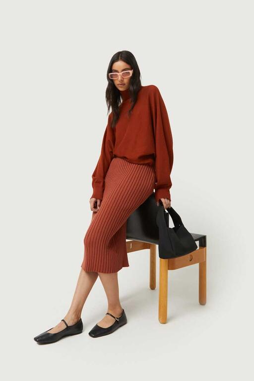 COMPAÑÍA FANTASTICA | KNITTED RIB SKIRT - BROWN