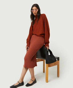 COMPAÑÍA FANTASTICA | KNITTED RIB SKIRT - BROWN