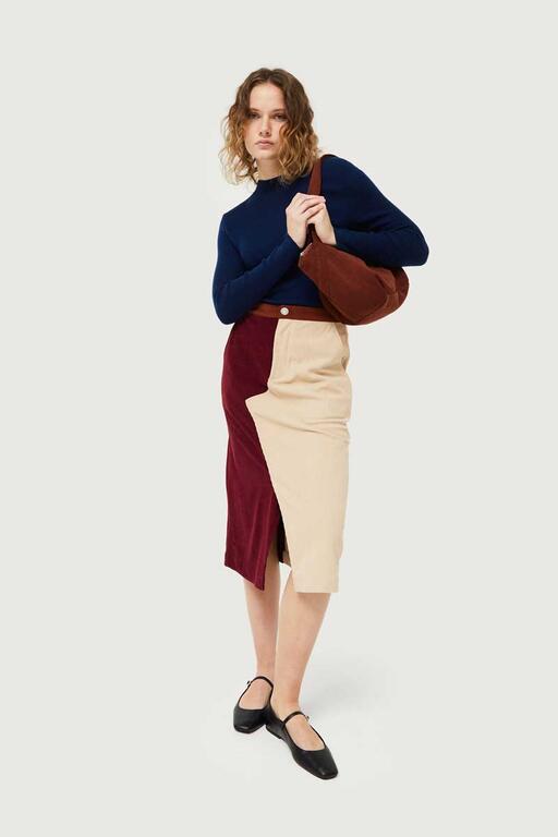 COMPAÑÍA FANTASTICA | DOUBLE COLOR SKIRT - BURGUNDY & OFF WHITE