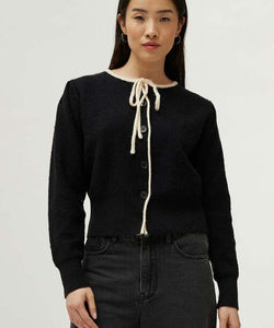 COMPAÑÍA FANTASTICA | KNITTED BOW CARDIGAN - BLACK