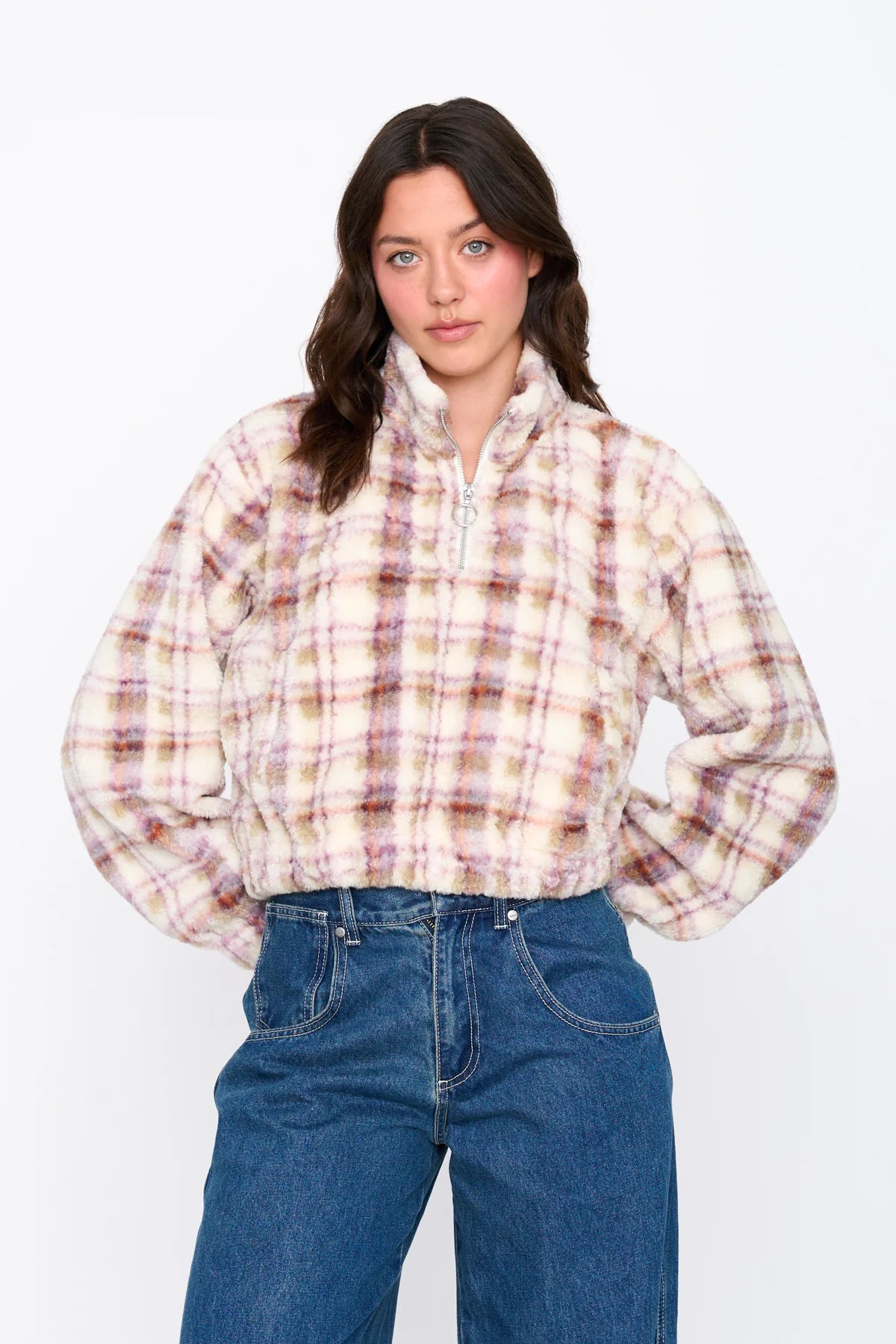 FLEECE PULLY CHECKED - BEIGE