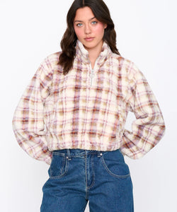 FLEECE PULLY CHECKED - BEIGE