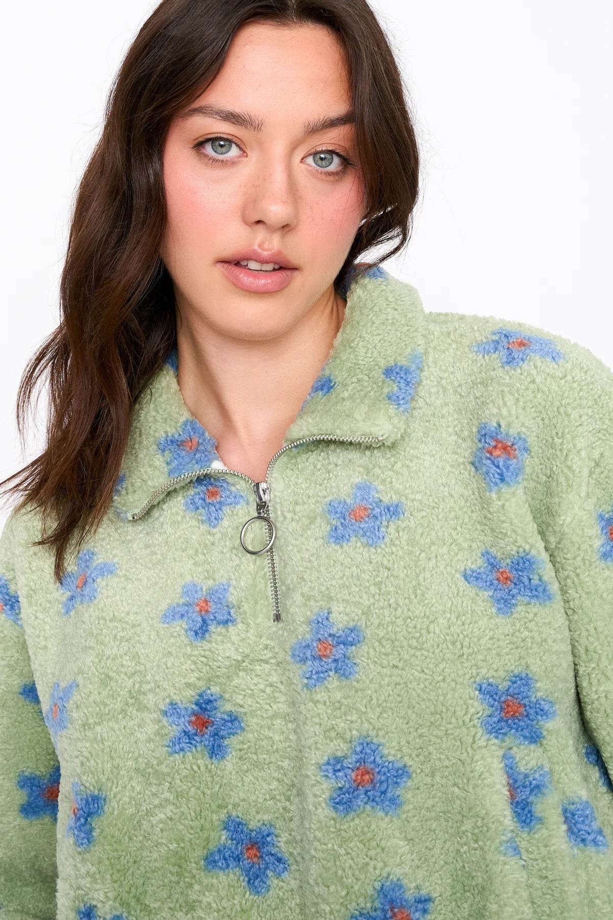 FLEECE PULLY FLOWERS - GREEN