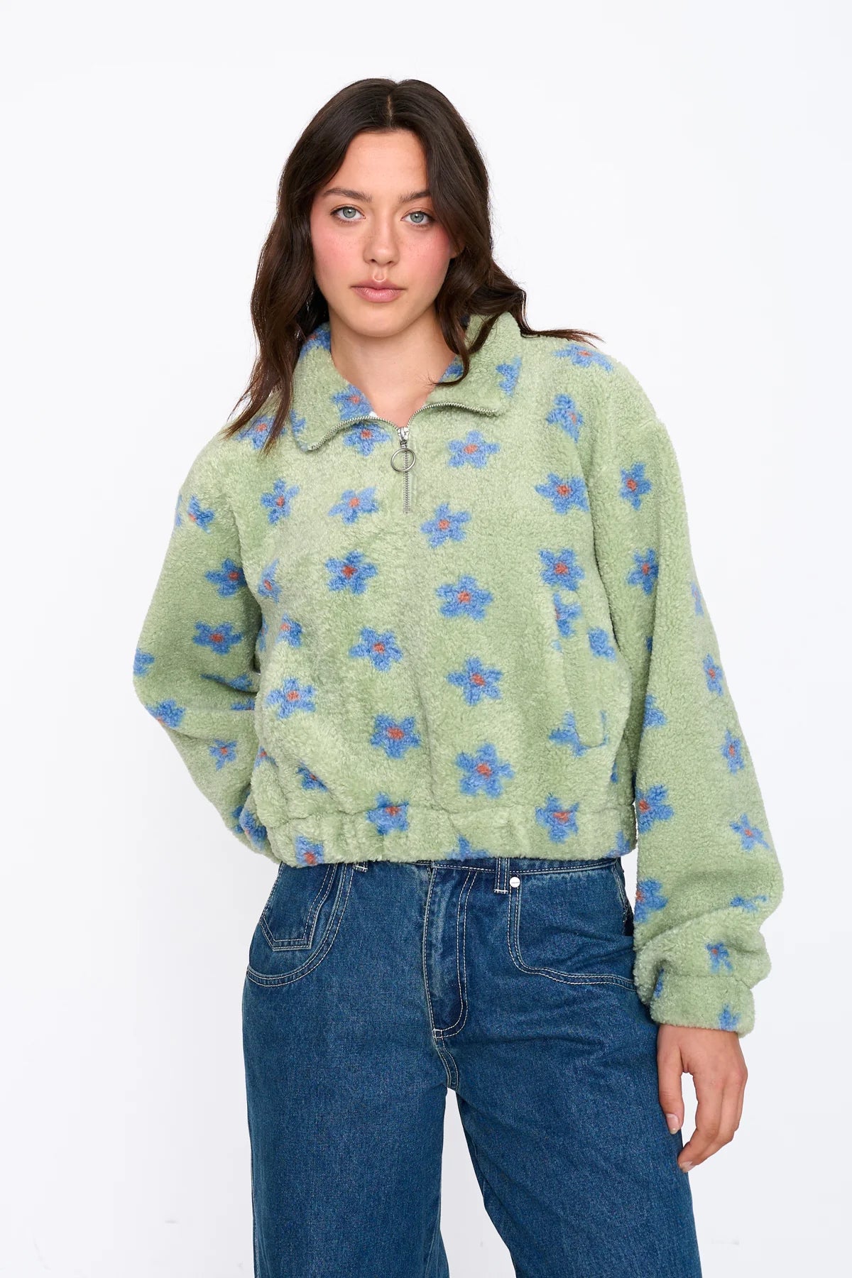 FLEECE PULLY FLOWERS - GREEN