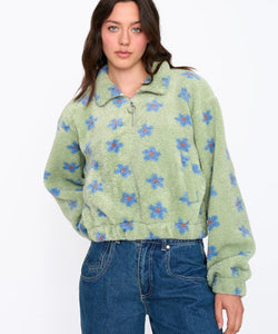 FLEECE PULLY FLOWERS - GREEN