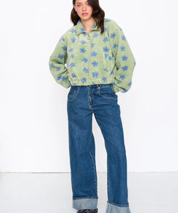 FLEECE PULLY FLOWERS - GREEN