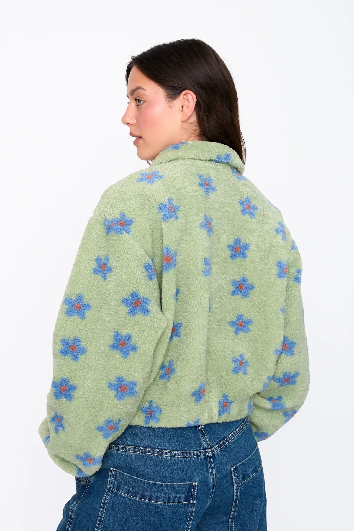 FLEECE PULLY FLOWERS - GREEN