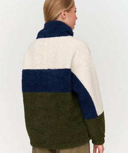 TEDDY PULLY COAT - BEIGE & BLUE