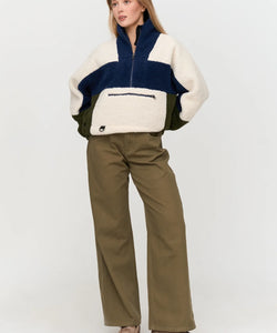 TEDDY PULLY COAT - BEIGE & BLUE