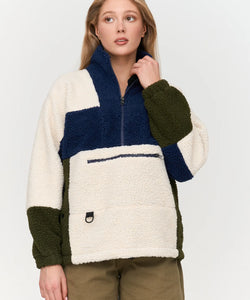 TEDDY PULLY COAT - BEIGE & BLUE