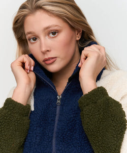 TEDDY PULLY COAT - BEIGE & BLUE