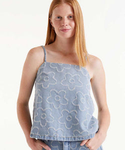 COMPAÑÍA FANTÁSTICA | DENIM FLOWER TOP - BLUE