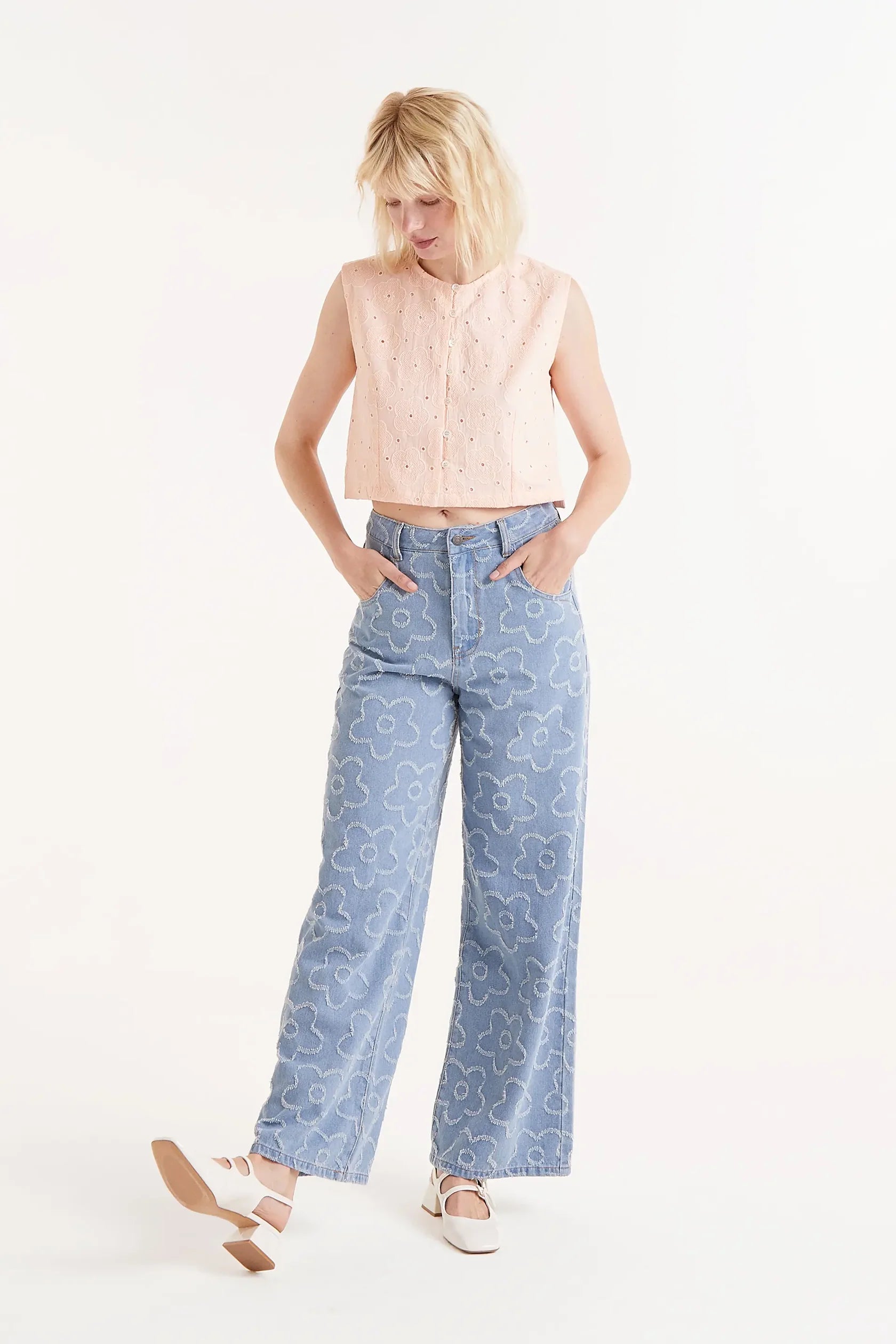 COMPAÑÍA FANTÁSTICA | DENIM FLOWER JEANS - BLUE