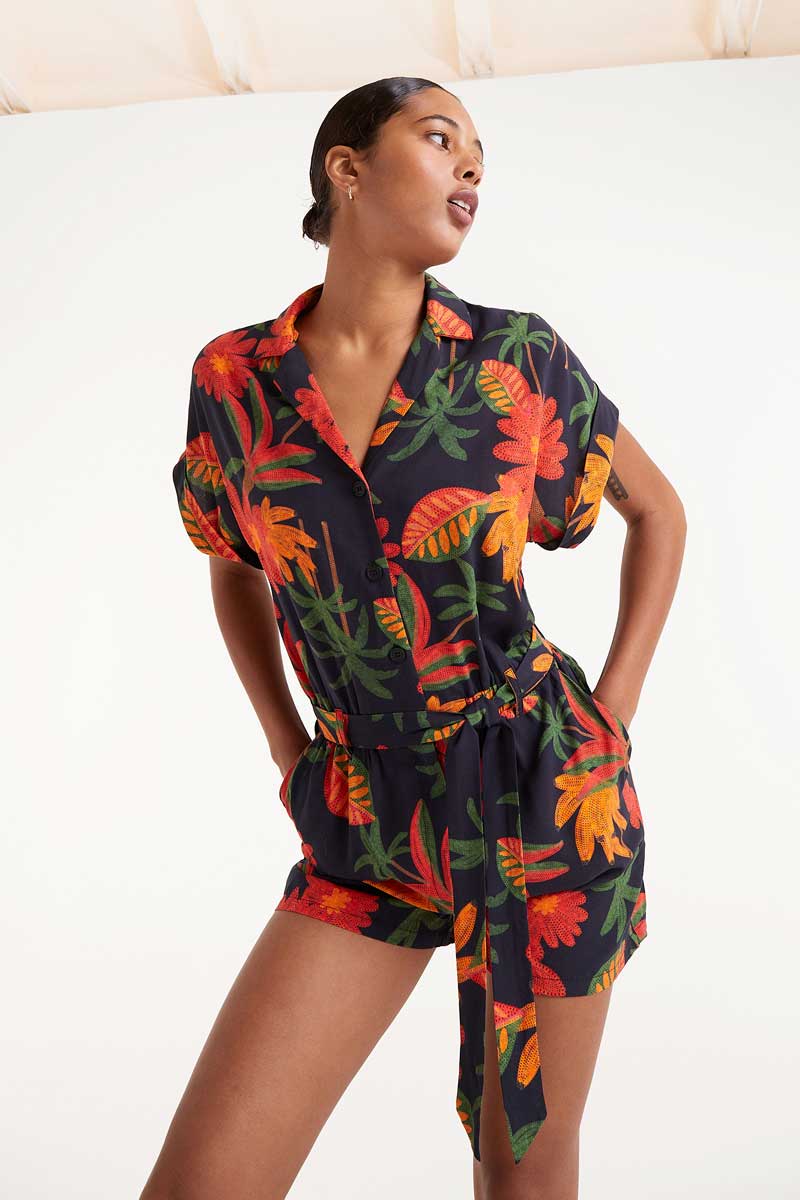 COMPAÑÍA FANTÁSTICA | FAMARA FLORAL PLAYSUIT - ORANGE