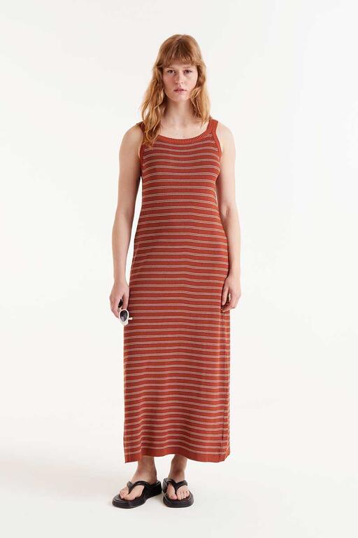 COMPAÑÍA FANTÁSTICA | KNITTED STRIPED MAXI DRESS - BROWN