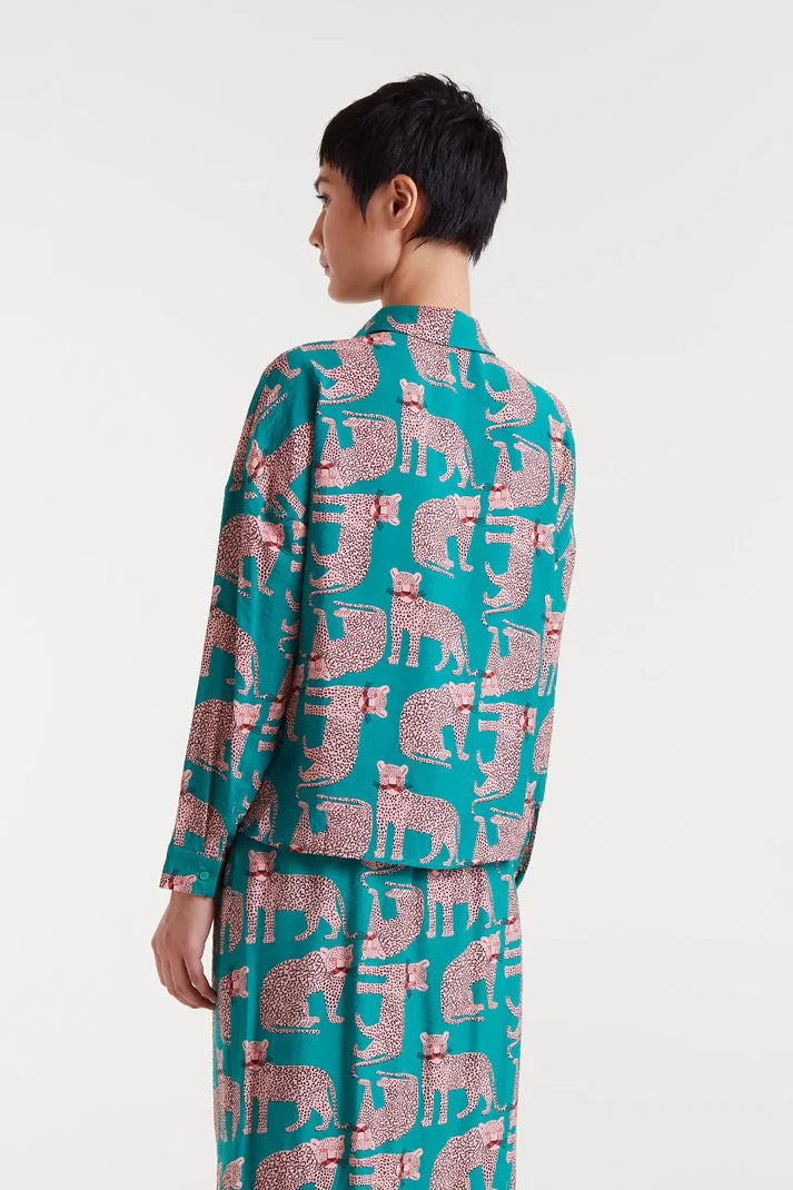 COMPAÑÍA FANTÁSTICA | JAGUAR PRINT BLOUSE - TURQUOISE