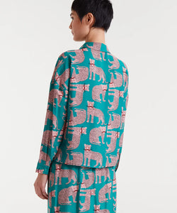 COMPAÑÍA FANTÁSTICA | JAGUAR PRINT BLOUSE - TURQUOISE