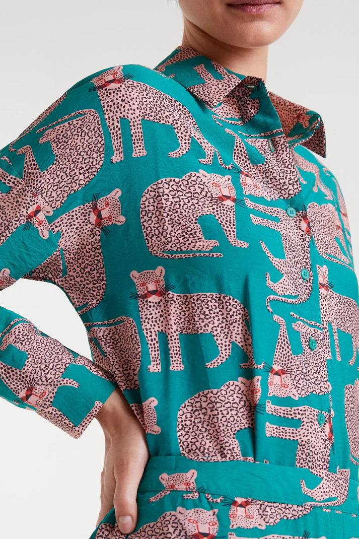 COMPAÑÍA FANTÁSTICA | JAGUAR PRINT BLOUSE - TURQUOISE