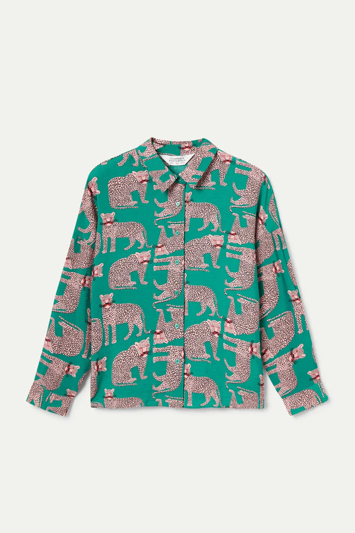 COMPAÑÍA FANTÁSTICA | JAGUAR PRINT BLOUSE - TURQUOISE