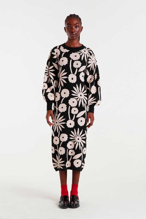 COMPAÑÍA FANTÁSTICA | DANDELION KNITTED MIDI DRESS - BLACK