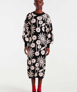 COMPAÑÍA FANTÁSTICA | DANDELION KNITTED MIDI DRESS - BLACK