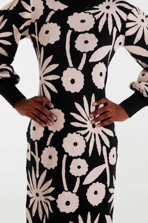 COMPAÑÍA FANTÁSTICA | DANDELION KNITTED MIDI DRESS - BLACK