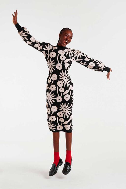 COMPAÑÍA FANTÁSTICA | DANDELION KNITTED MIDI DRESS - BLACK