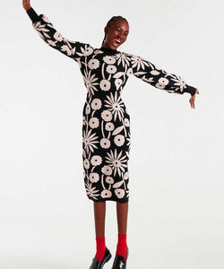 COMPAÑÍA FANTÁSTICA | DANDELION KNITTED MIDI DRESS - BLACK