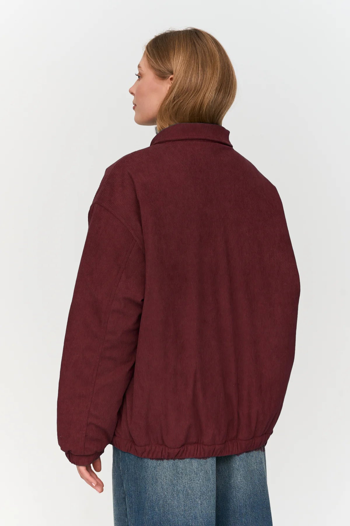 RIBCORD BOMBER COAT - BORDEAUX