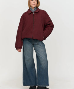 RIBCORD BOMBER COAT - BORDEAUX