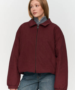 RIBCORD BOMBER COAT - BORDEAUX