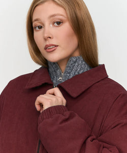 RIBCORD BOMBER COAT - BORDEAUX