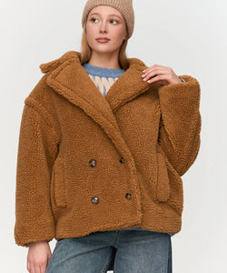 BOXY TEDDY COAT - BROWN