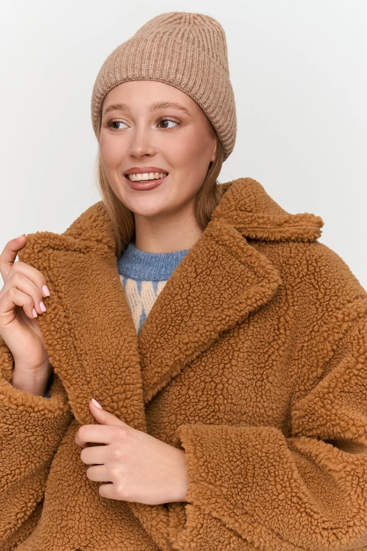 BOXY TEDDY COAT - BROWN