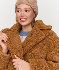 BOXY TEDDY COAT - BROWN