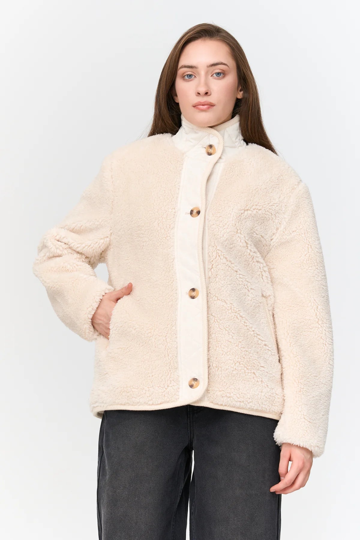 TEDDY QUILTED COAT - OFF WHITE