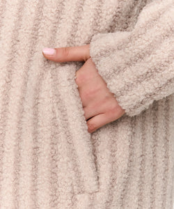 LONG STRIPED TEDDY COAT - BEIGE