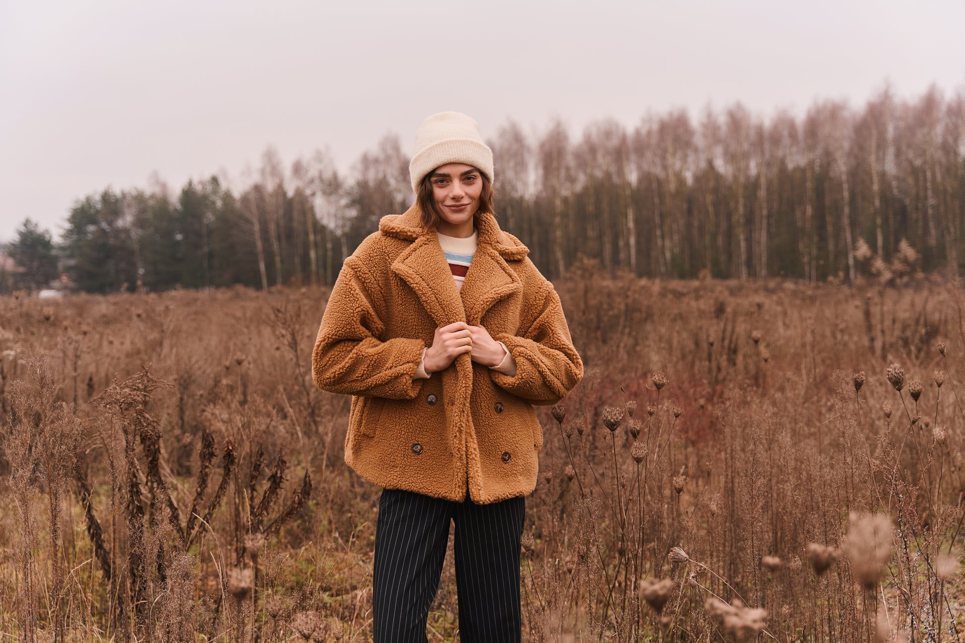BOXY TEDDY COAT - BROWN