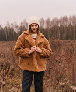 BOXY TEDDY COAT - BROWN
