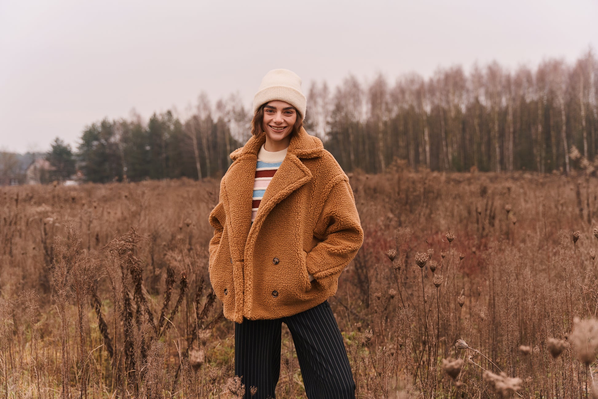 BOXY TEDDY COAT - BROWN