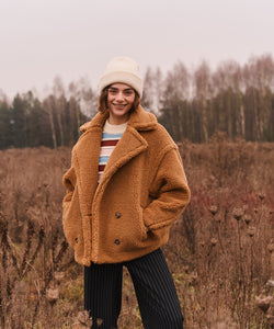 BOXY TEDDY COAT - BROWN