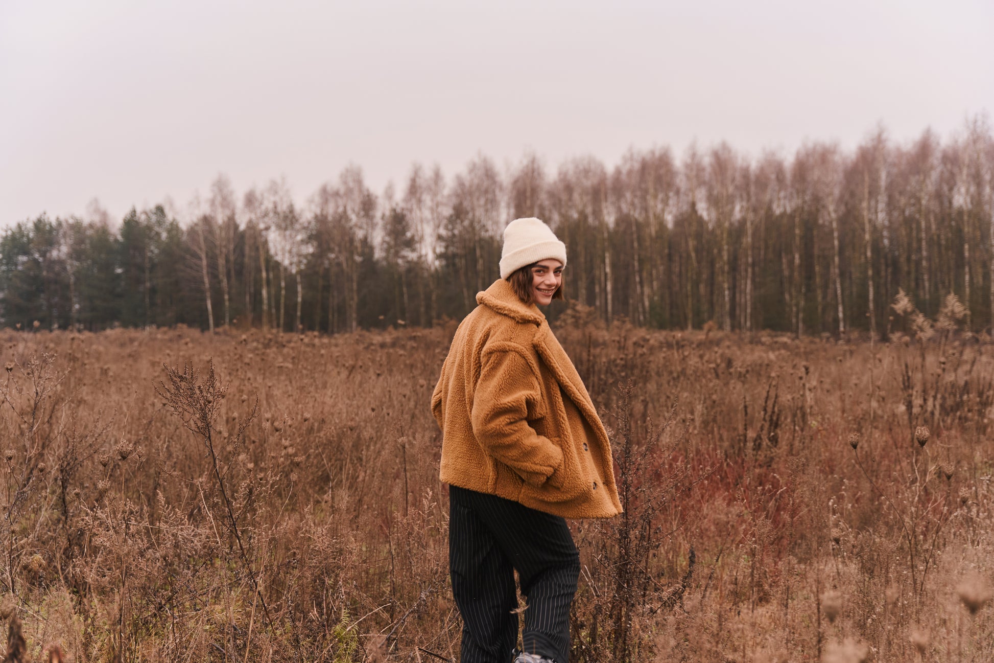 BOXY TEDDY COAT - BROWN