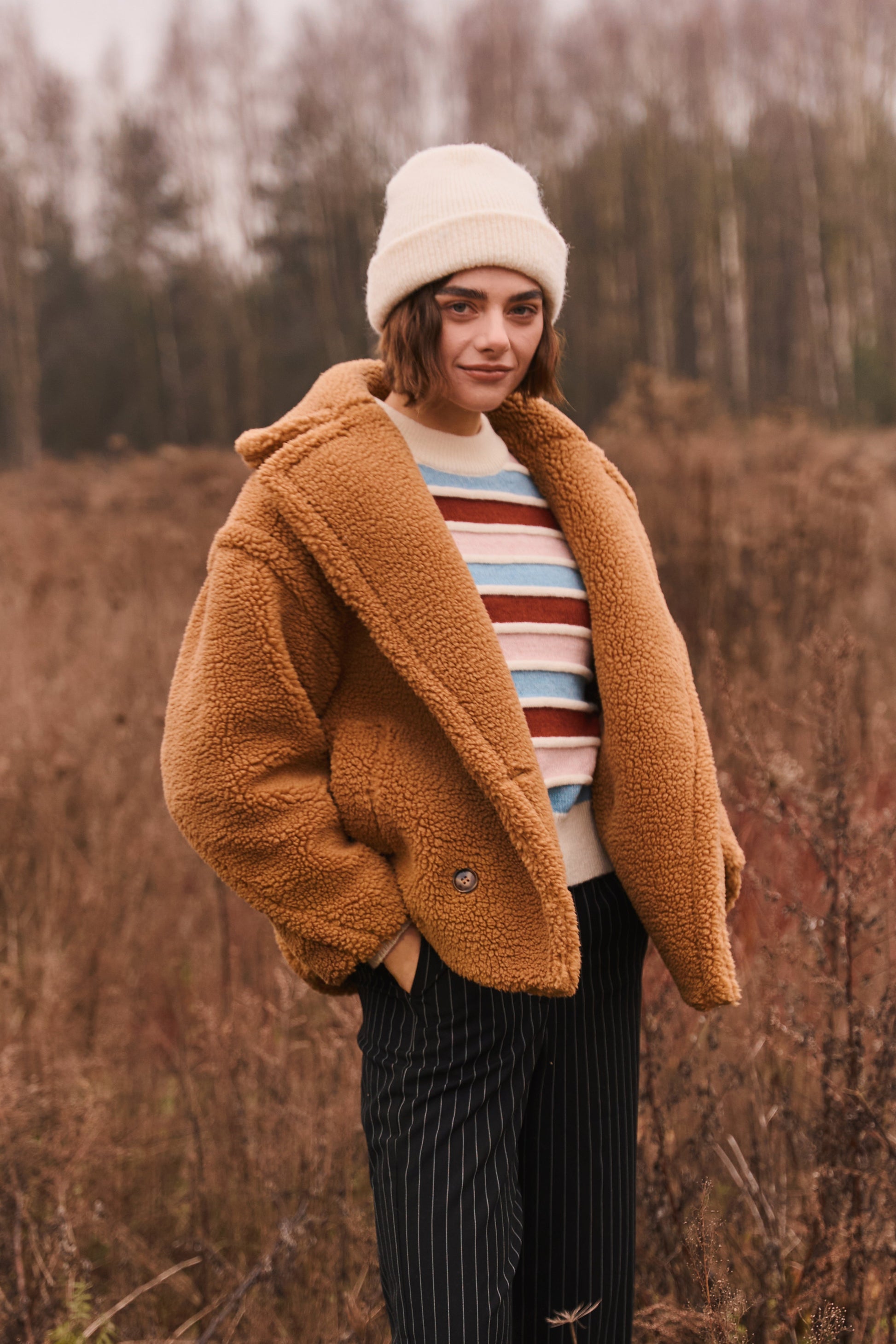 BOXY TEDDY COAT - BROWN
